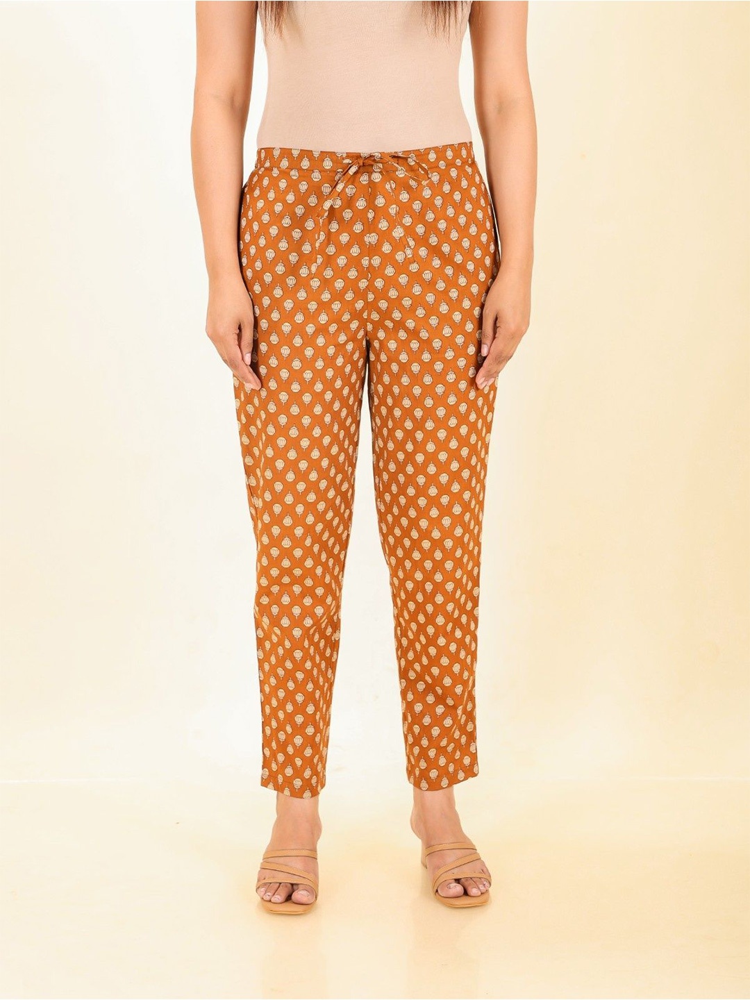 

Aramya Women Ethnic Printed Cotton Trouser, Orange