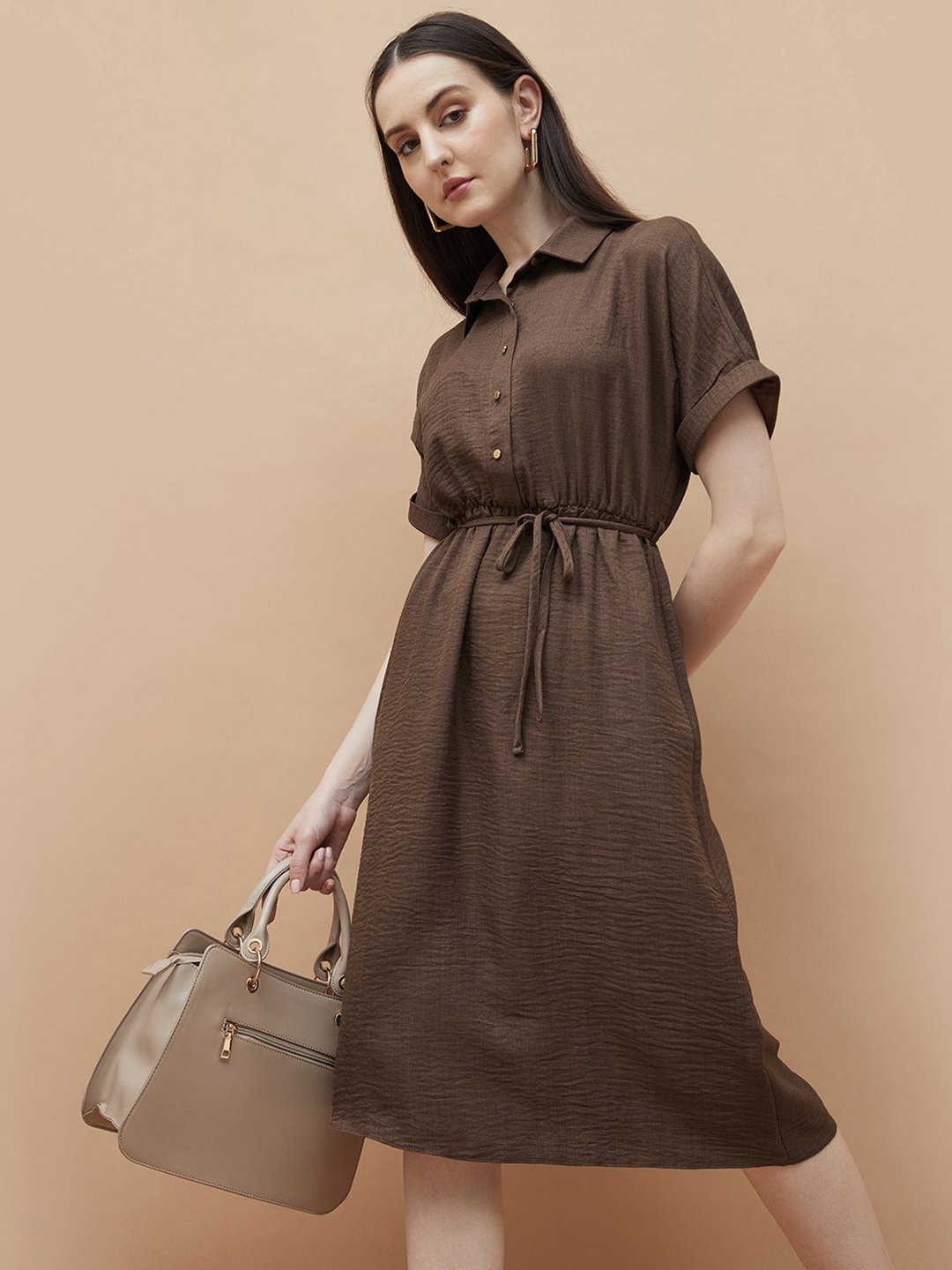 

CODE by Lifestyle Women Shirt Collar A-Line Dress, Brown