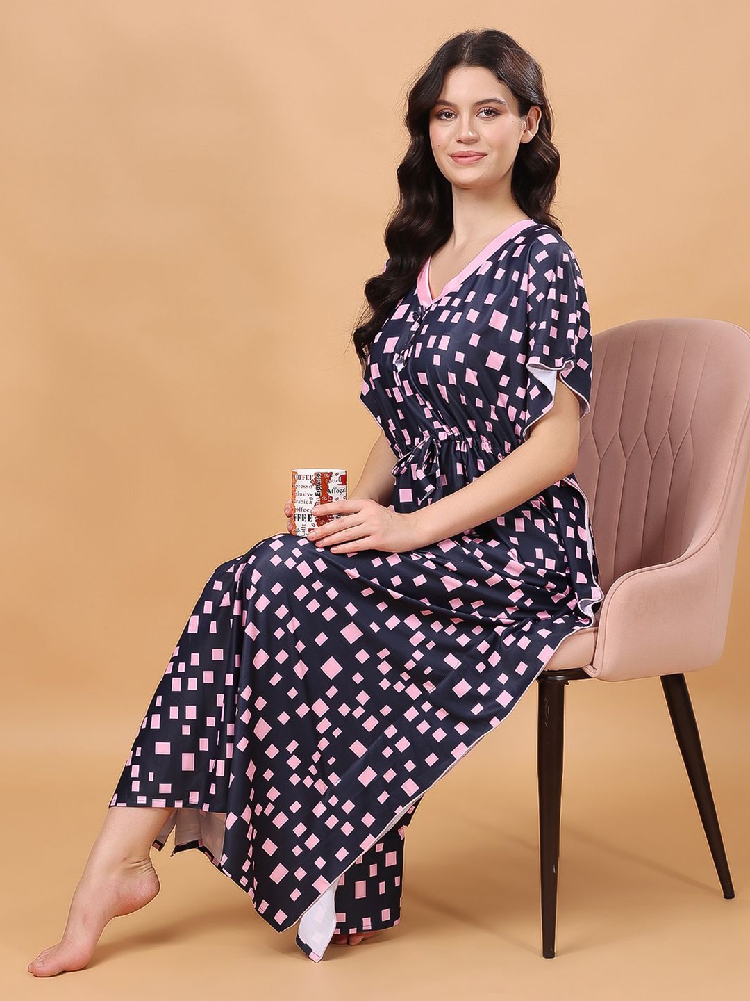 

CHUI MUI Women Printed Maxi Nightdress, Navy blue