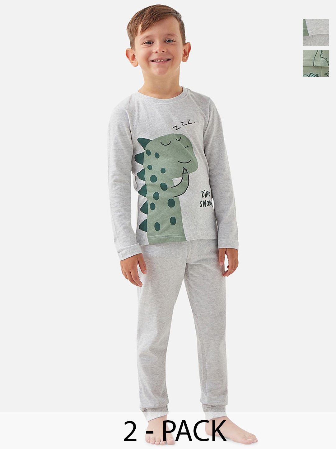 

Juniors by Babyshop Boys Pack Of 2 Dinosaur Printed Pure Cotton T-shirt With Pyjamas, Green