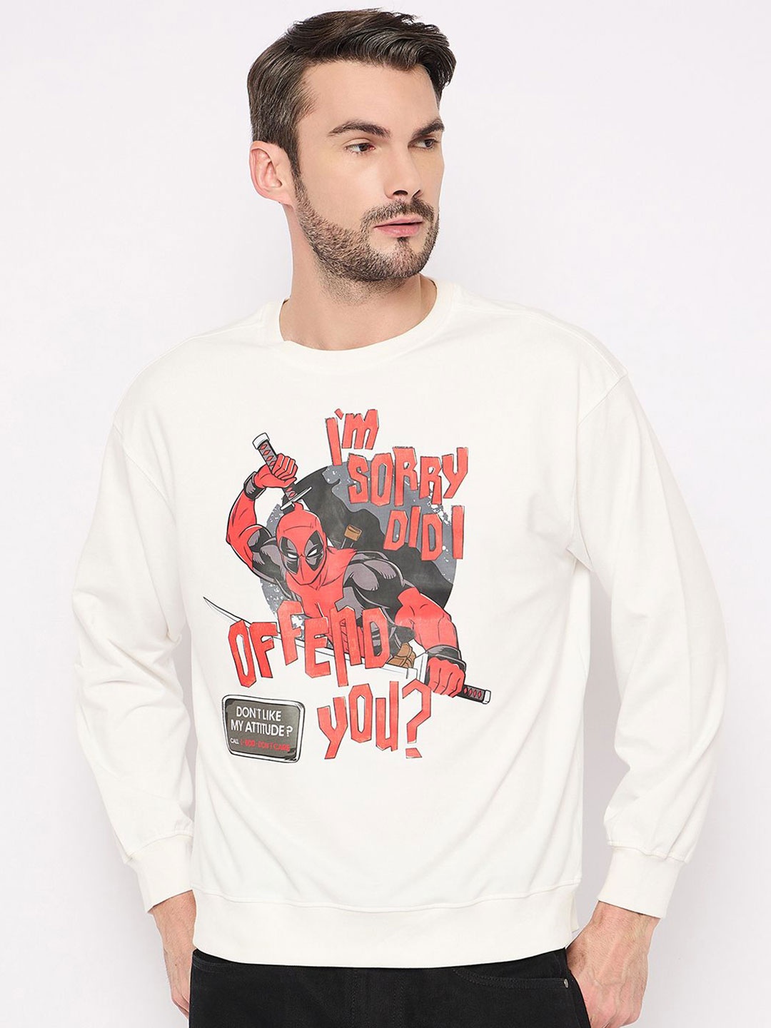 

Wear Your Mind Men Graphic Printed Pure Cotton Sweatshirt, White