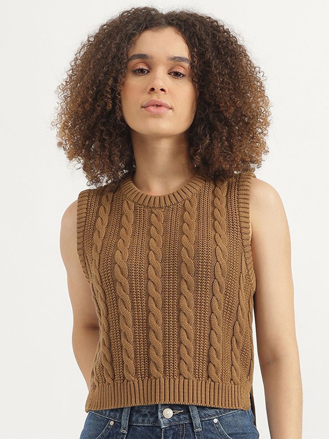 

United Colors of Benetton Women Self Design Pure Cotton Tank Top, Brown