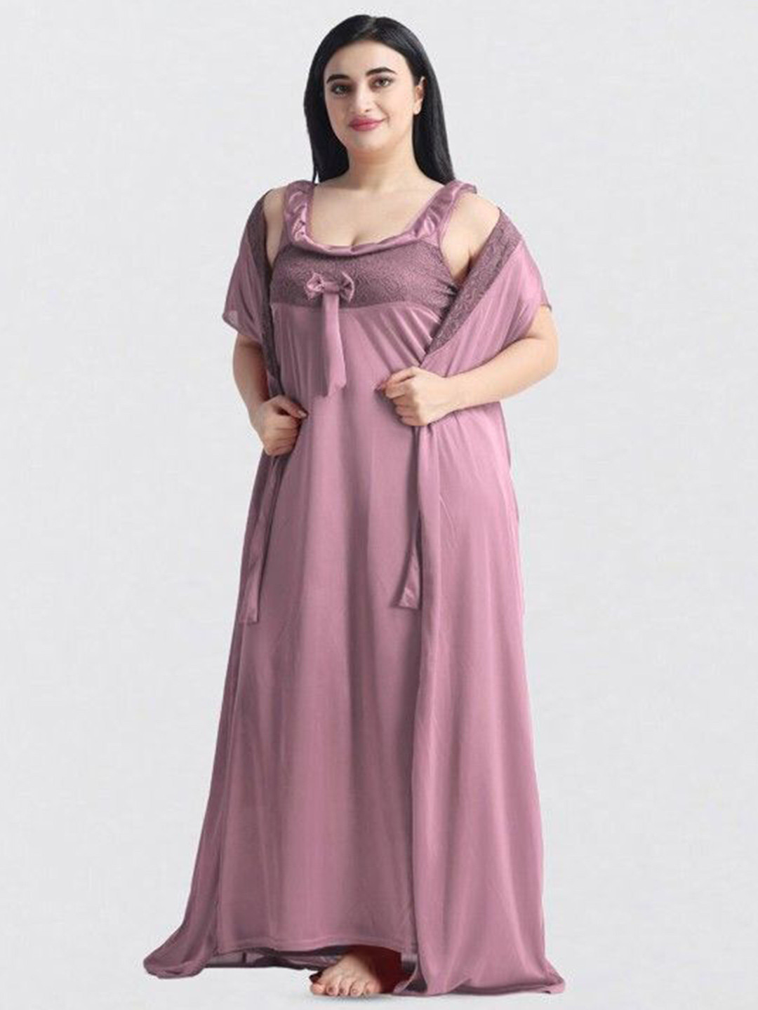 

Xivir Women Satin Wrap Nightdress With Robe, Pink