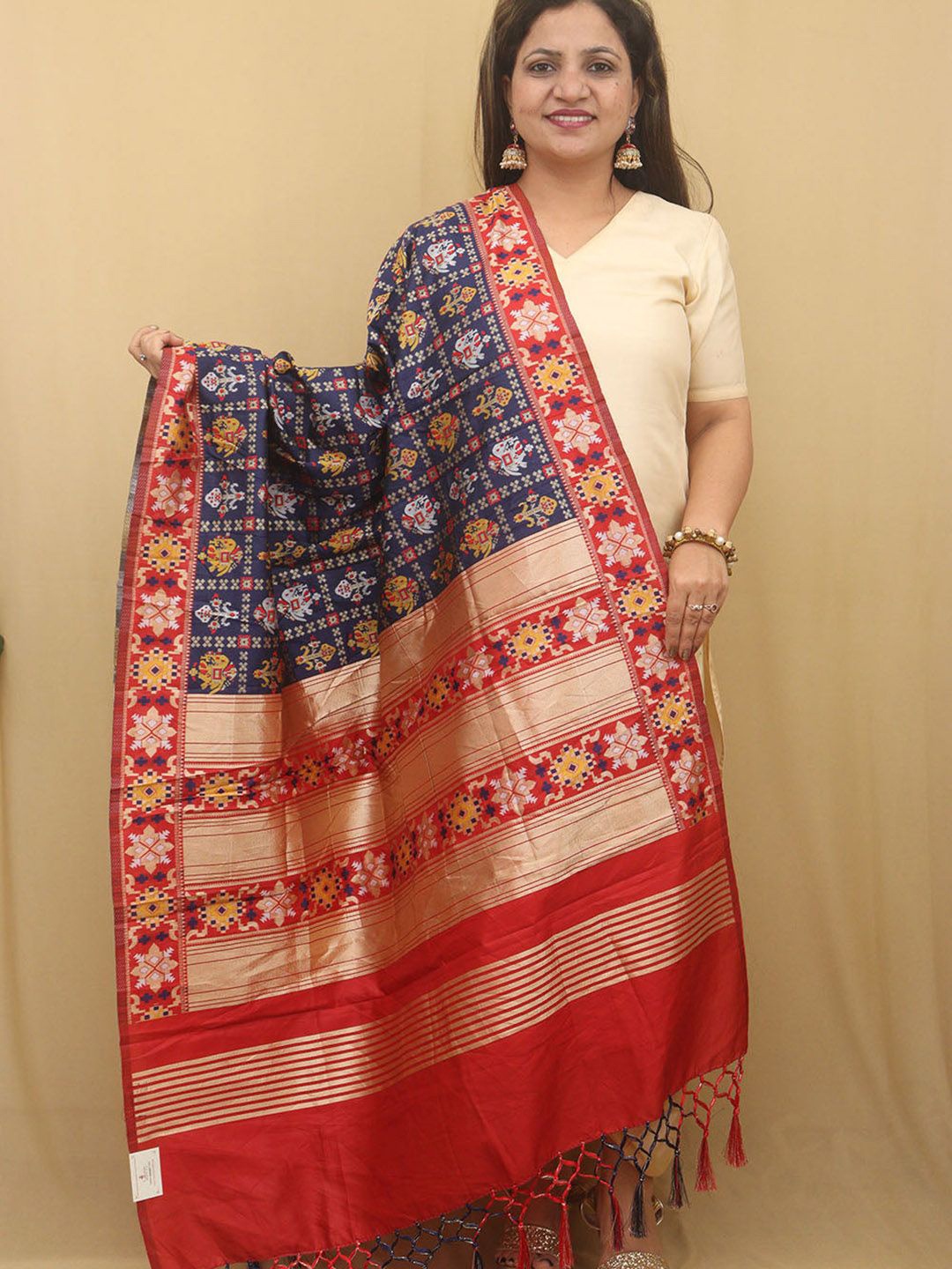 

Luxurionworld Ethnic Motifs Woven Design Silk Dupatta, Blue