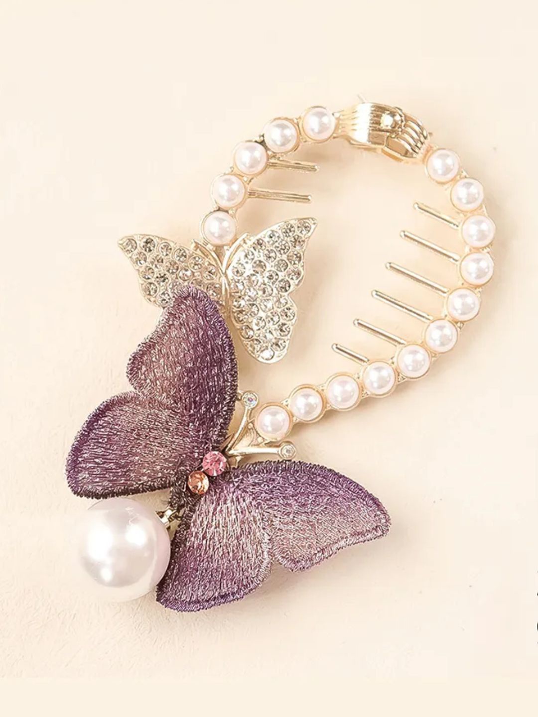

CareDone Women Korean Metal Butterfly Hanging Beads Pearl Hair Claw, Purple