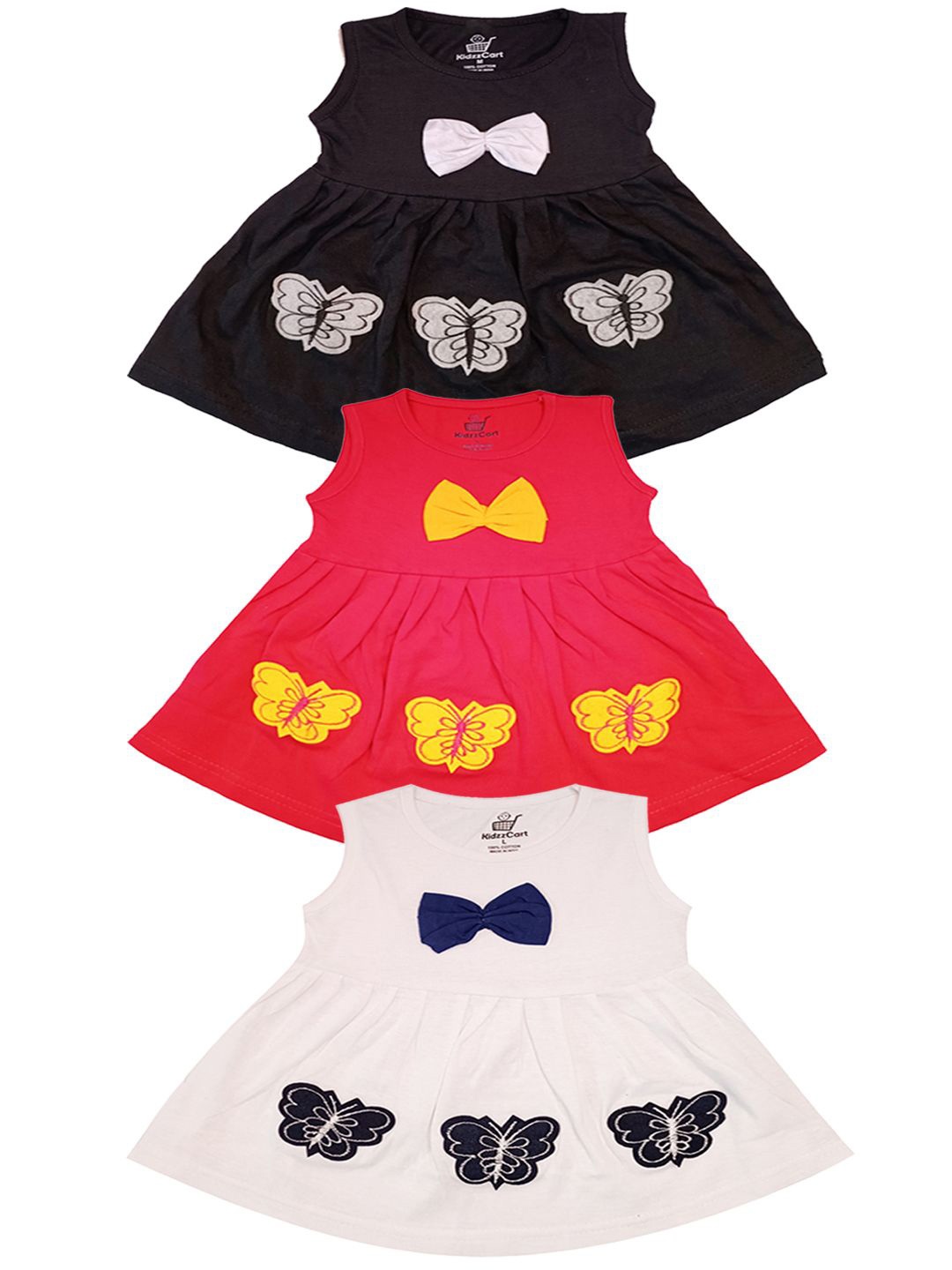 

KidzzCart Girls Pack Of 3 Conversational Printed Sleeveless Cotton Fit & Flare Dress, Red