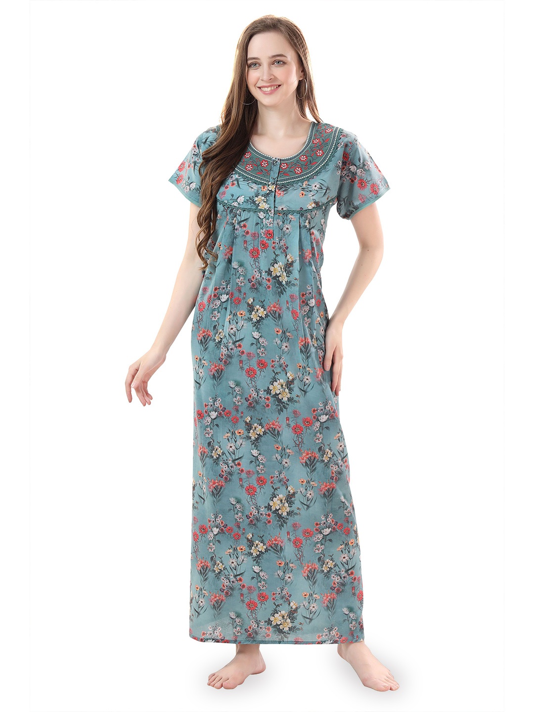 

Soulemo Women Printed Maxi Nightdress, Blue