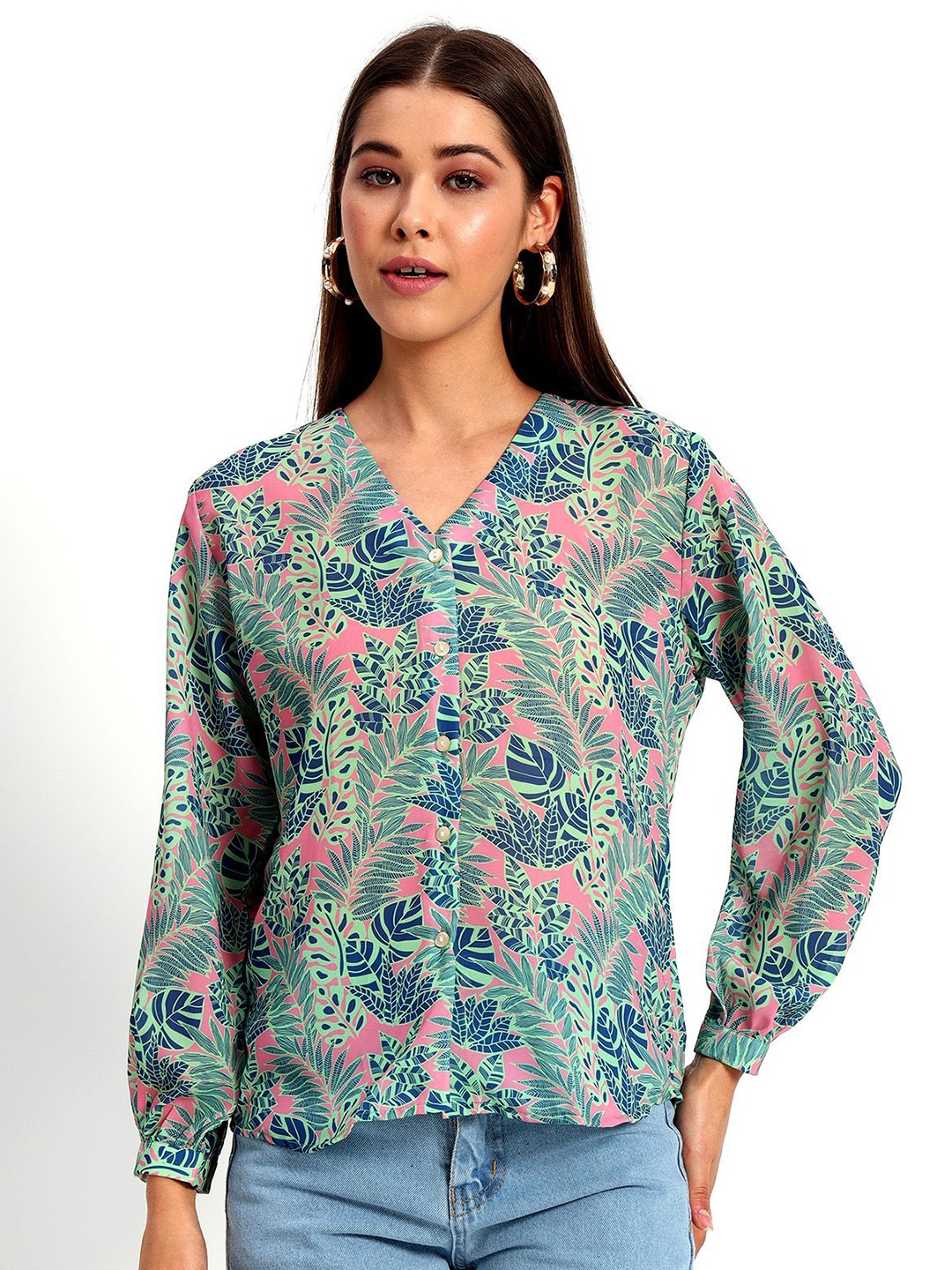 

Peikh Women Classic Floral Opaque Printed Casual Shirt, Pink