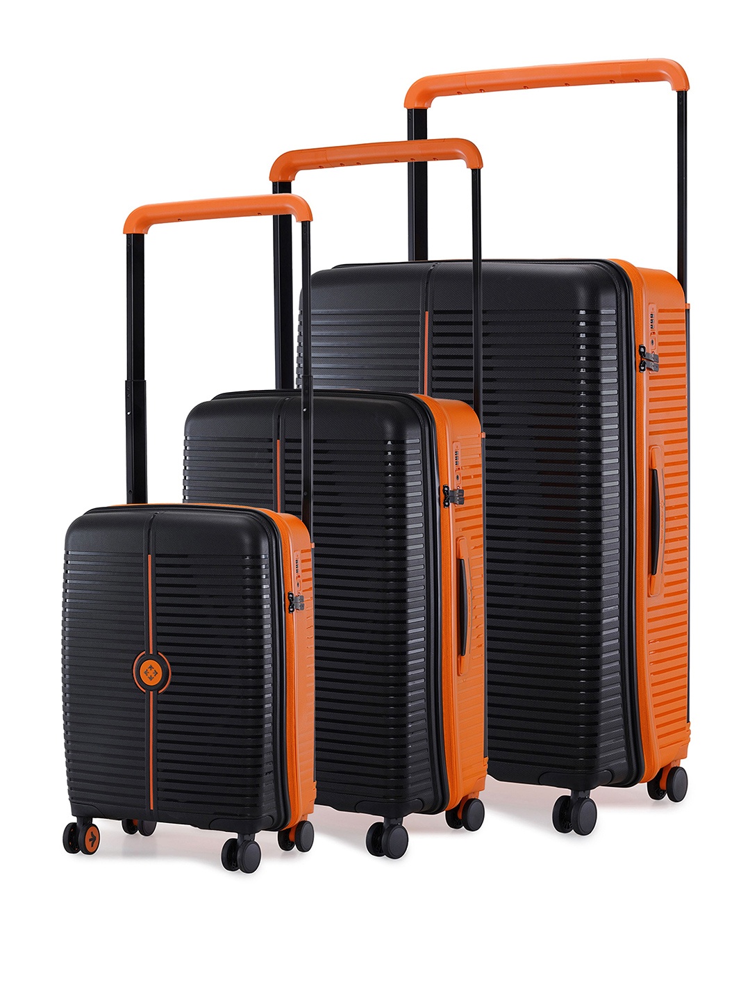 

Nasher Miles Dubai Polypropylene Set of 3 S/M/L Black Orange Trolley Bags (55-65-75cm)