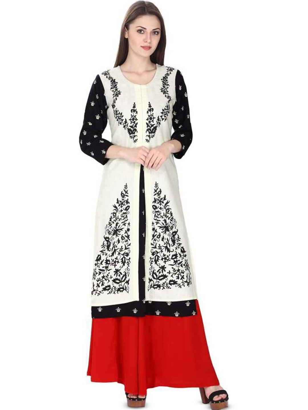 

Dillen Women Ethnic Motifs Printed Straight Kurti, Off white