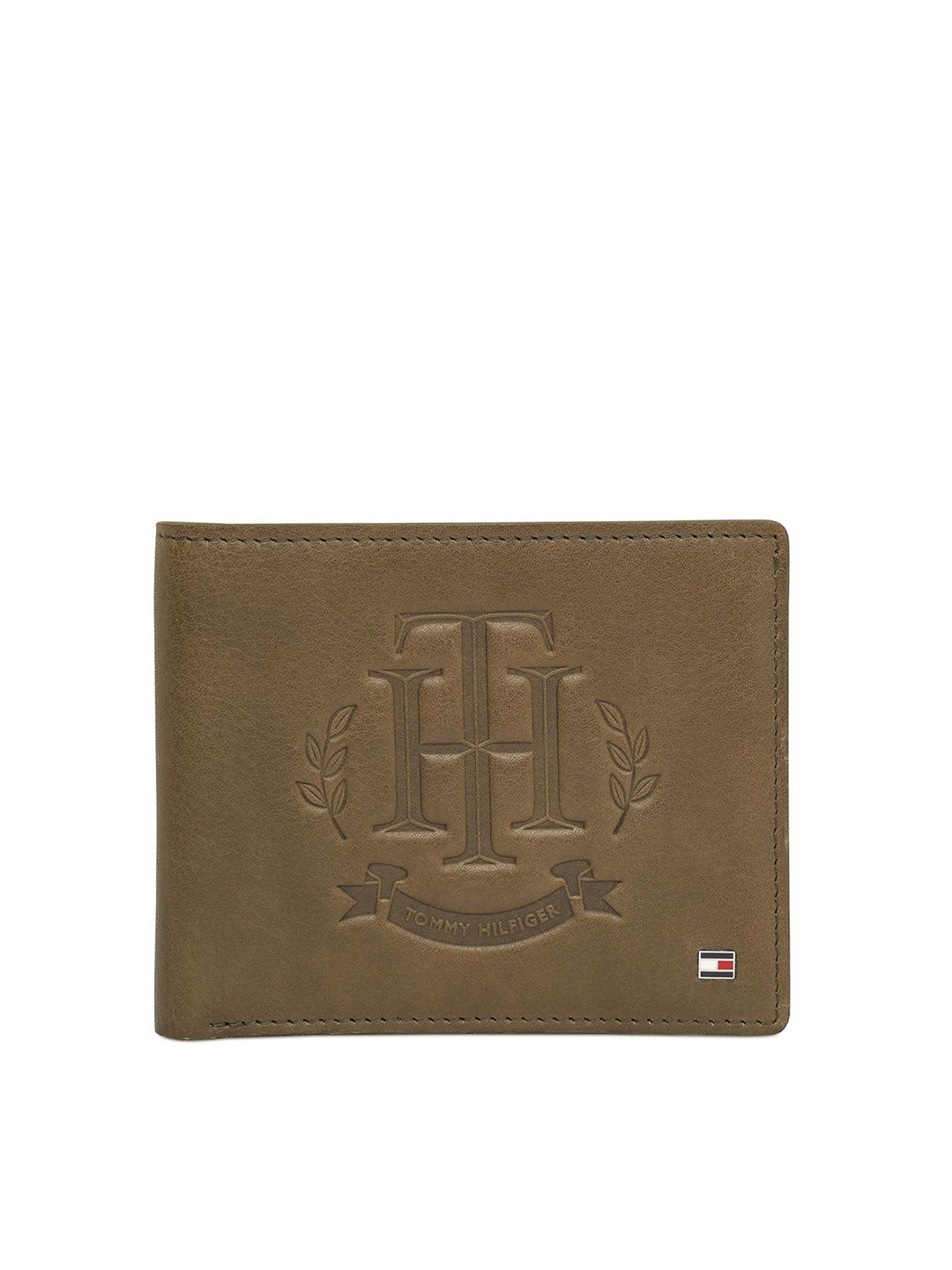 

Tommy Hilfiger Men Leather Two Fold Wallet, Olive