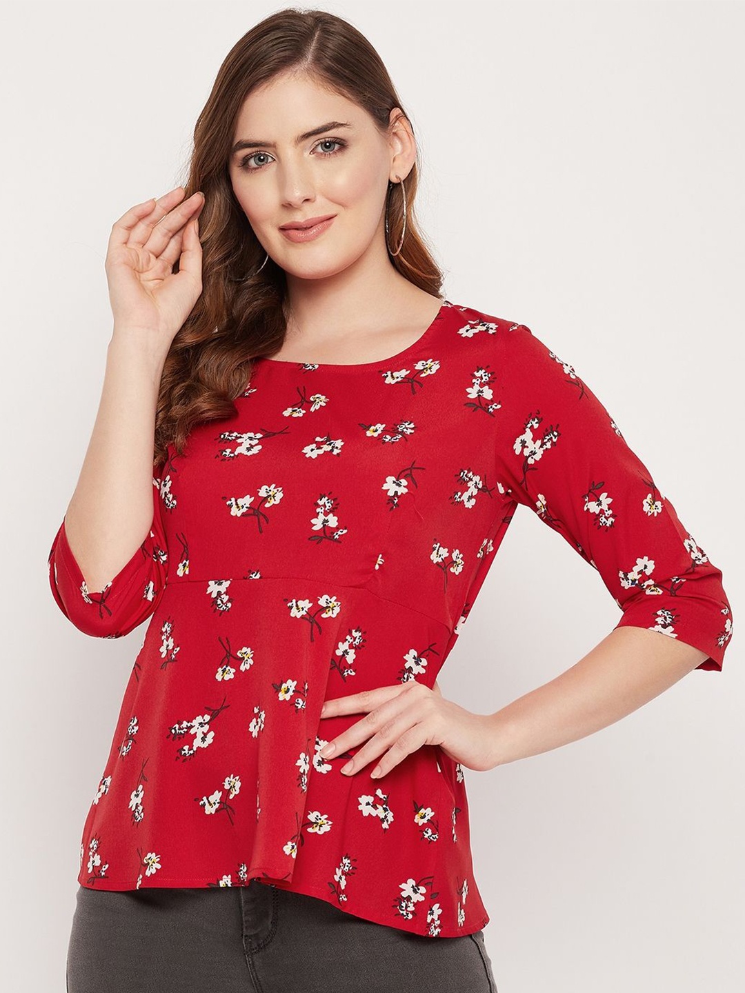 

Nuwah Floral Print Crepe Peplum Top, Red