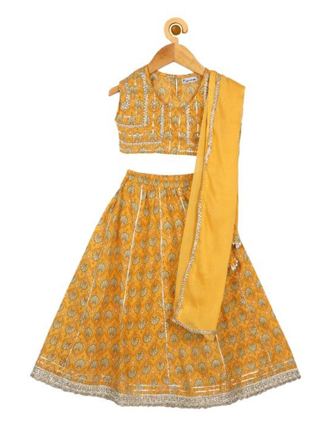 

Ka-mee Girls Printed Pure Cotton Ready to Wear Lehenga & Blouse With Dupatta, Yellow