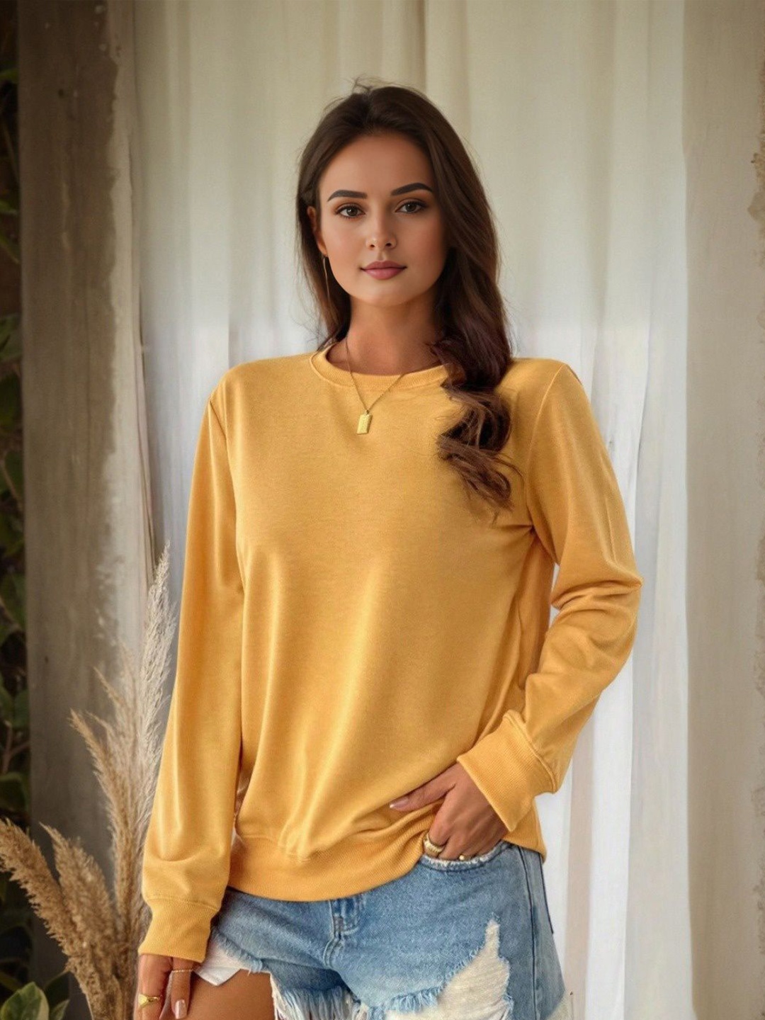 

StyleCast Women Round Neck Sweatshirt, Yellow