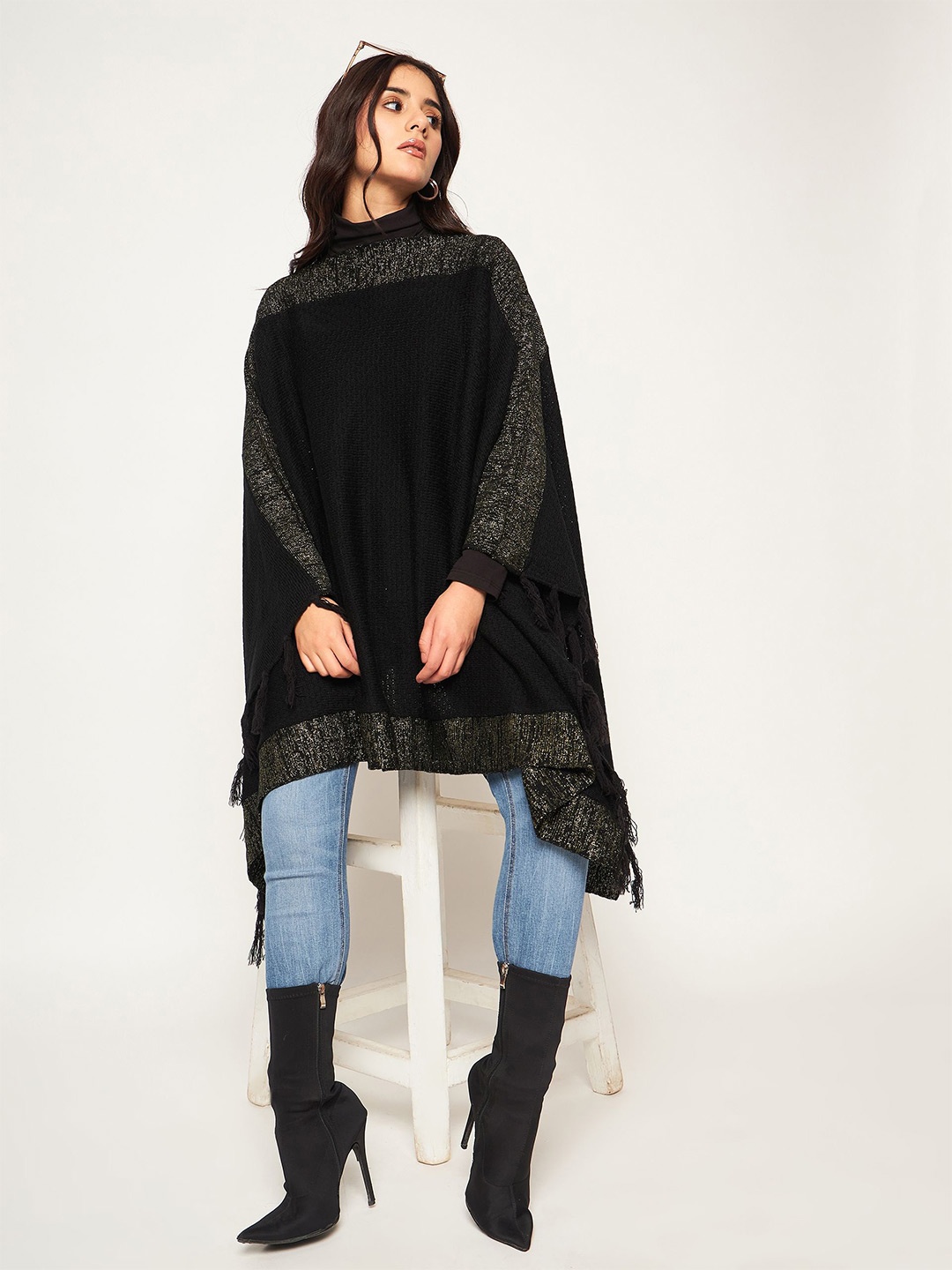 

Club York Women Long Sleeves Poncho, Black