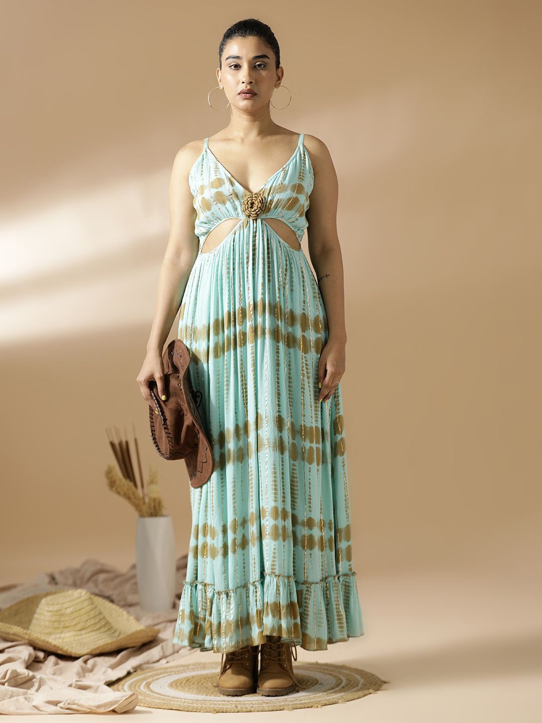 

Mugo Tie and Dye Fit and Flare Maxi Dress, Blue