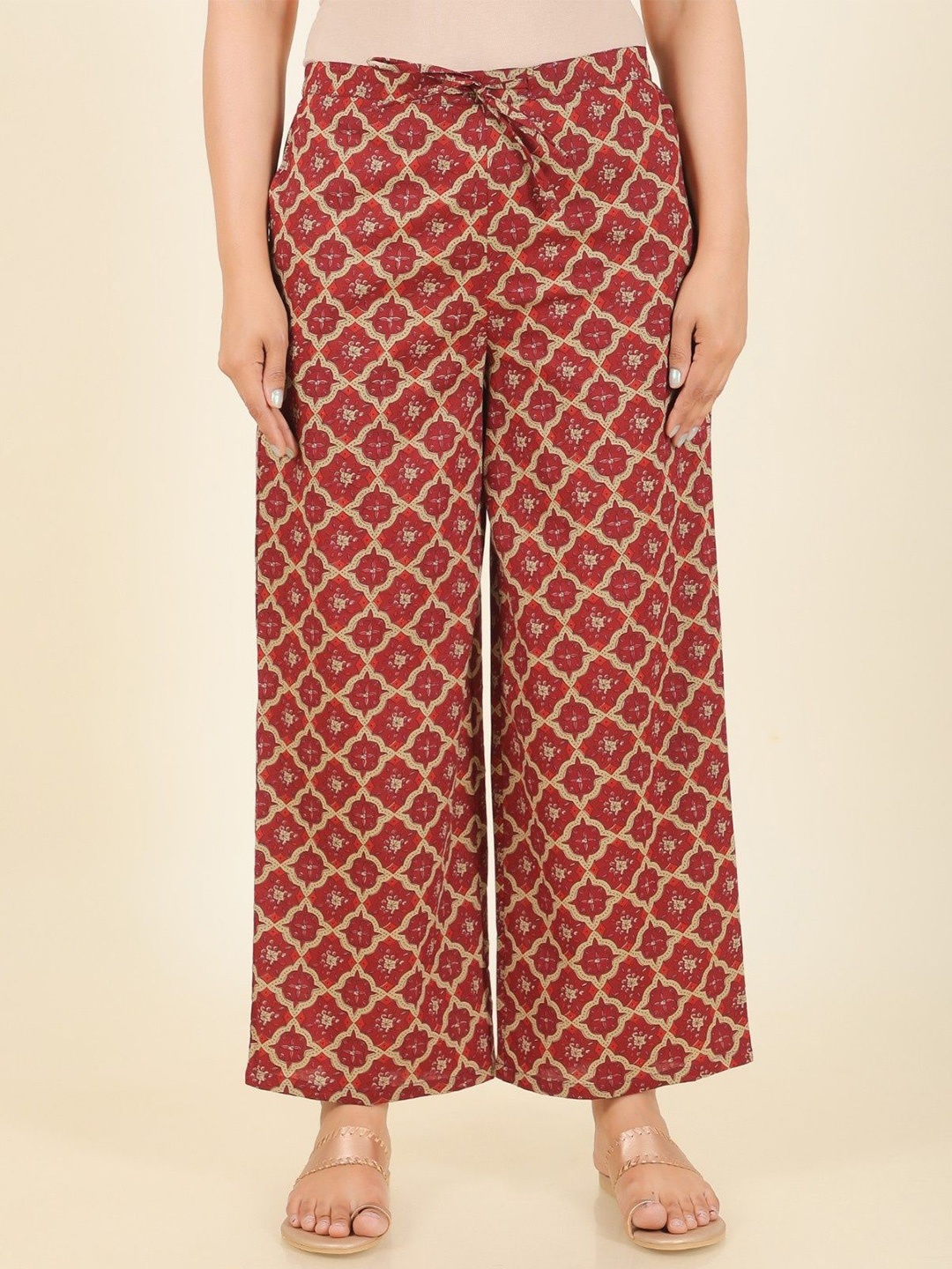 

Aramya Women Printed Cotton Straight Palazzos, Maroon