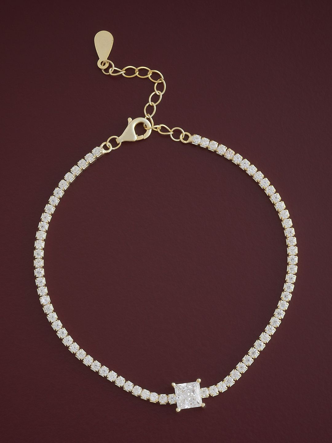 

Kushal's Fashion Jewellery Women Gold-Plated 92.5 Pure Silver CZ-Studded Link Bracelet