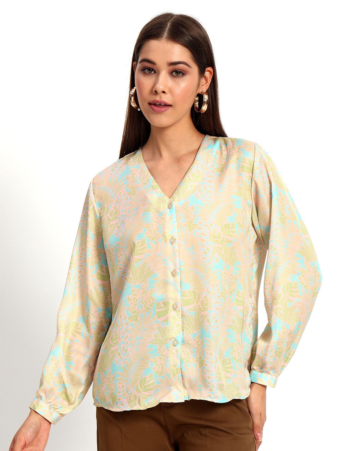 

Peikh Women Classic Floral Opaque Printed Casual Shirt, Teal