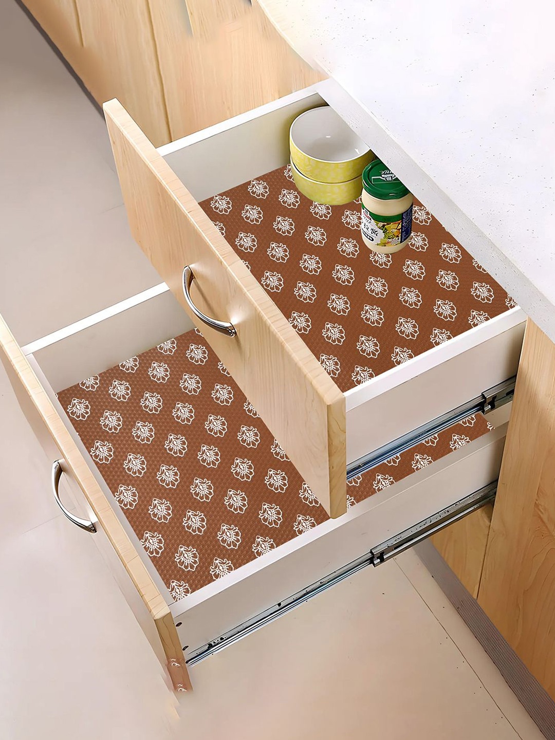 

Kuber Industries Brown Set of 3 Water Resistant 5 Mtr EVA Kitchen Shelf Liner Organisers