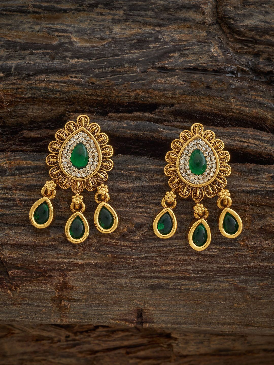 

Kushal's Fashion Jewellery Gold Plated Teardrop Shaped Antique Studs Earrings