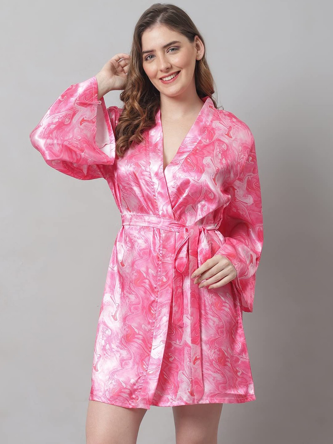 

Softwrap Women Abstract Printed Wrap Nightdress, Pink