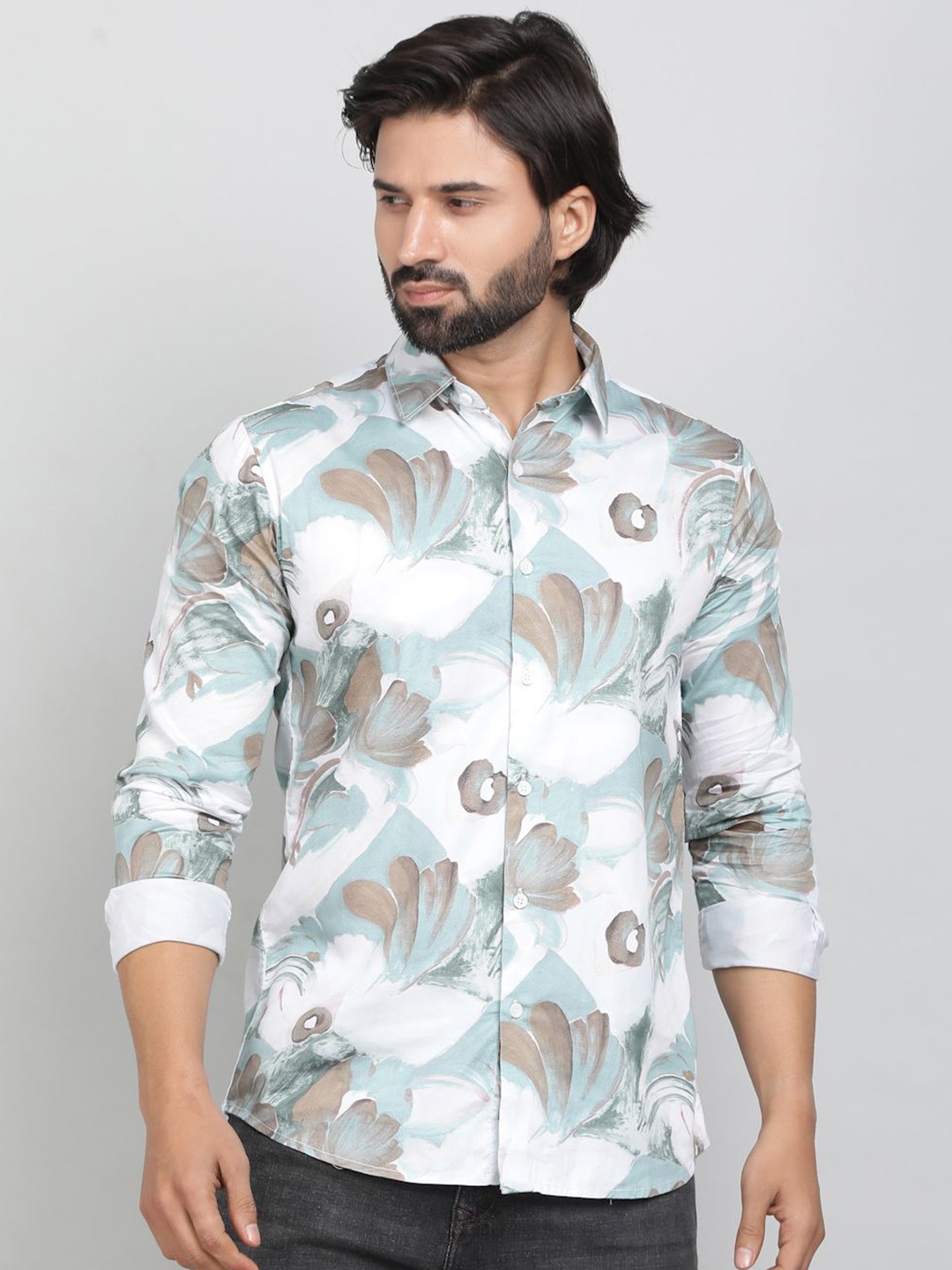 

JADE BLUE Men Slim Fit Floral Opaque Printed Casual Shirt, Green