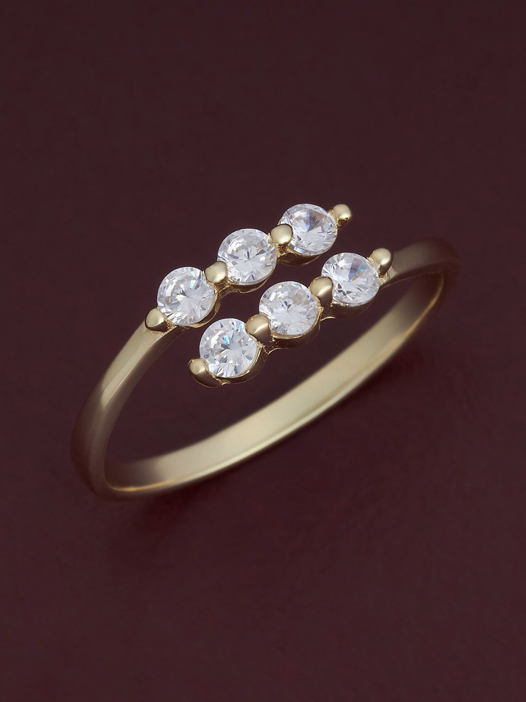 

Kushal's Fashion Jewellery 92.5 Pure Silver Gold-Plated CZ Studded Adjustable Finger Ring