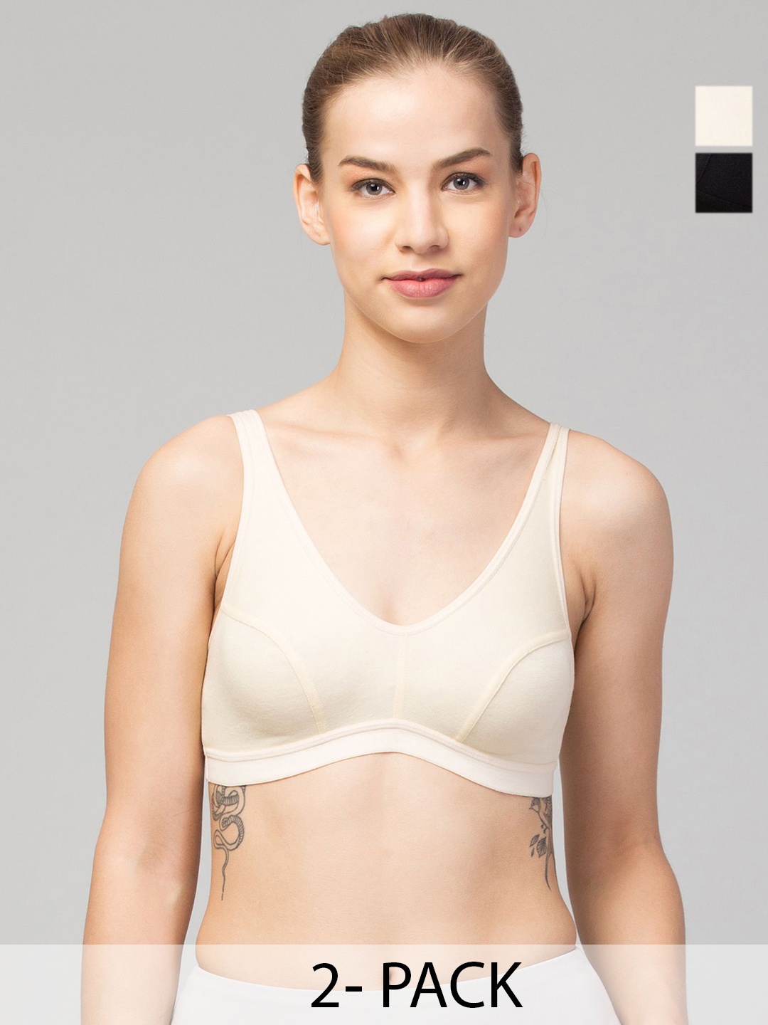 

HIRRUX Pack Of 2 Full Coverage Cotton Workout Bra, Black