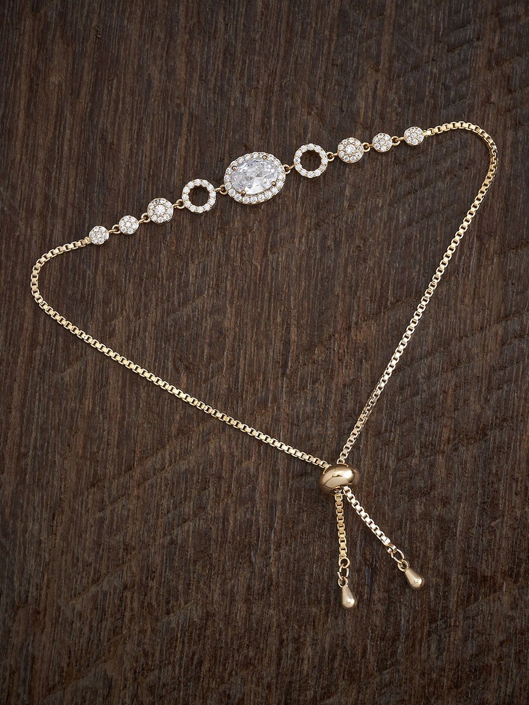 

Kushal's Fashion Jewellery Women Gold-Plated Cubic Zirconia Studded Link Bracelet