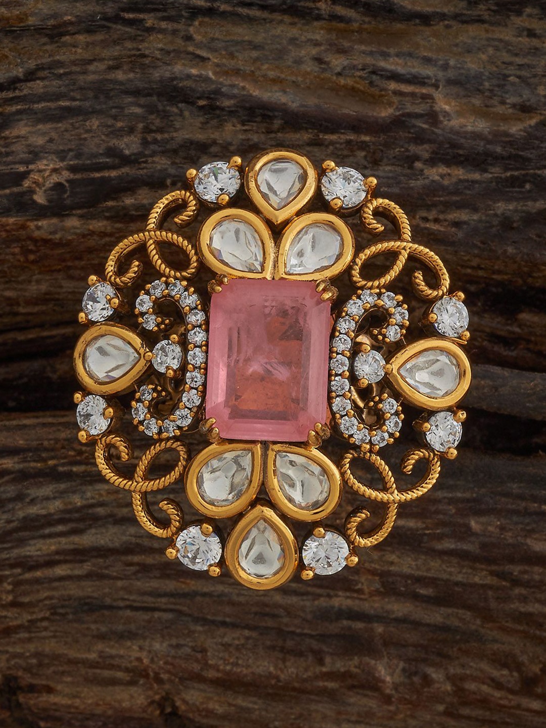 

Kushal's Fashion Jewellery Gold-Plated Kundan Studded Adjustable Finger Ring