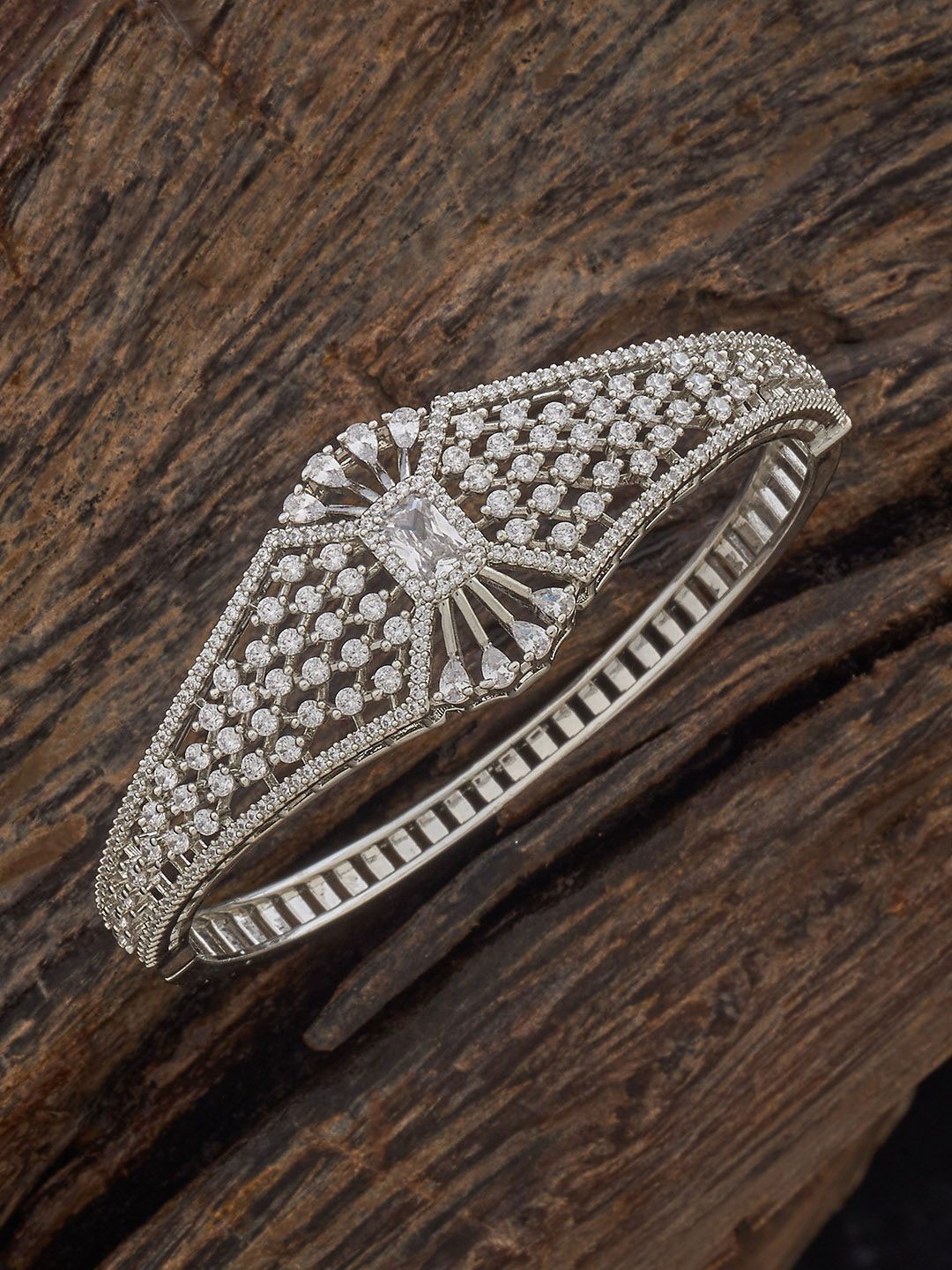 

Kushal's Fashion Jewellery Rhodium-Plated Casual Zircon Studded Kada, Silver