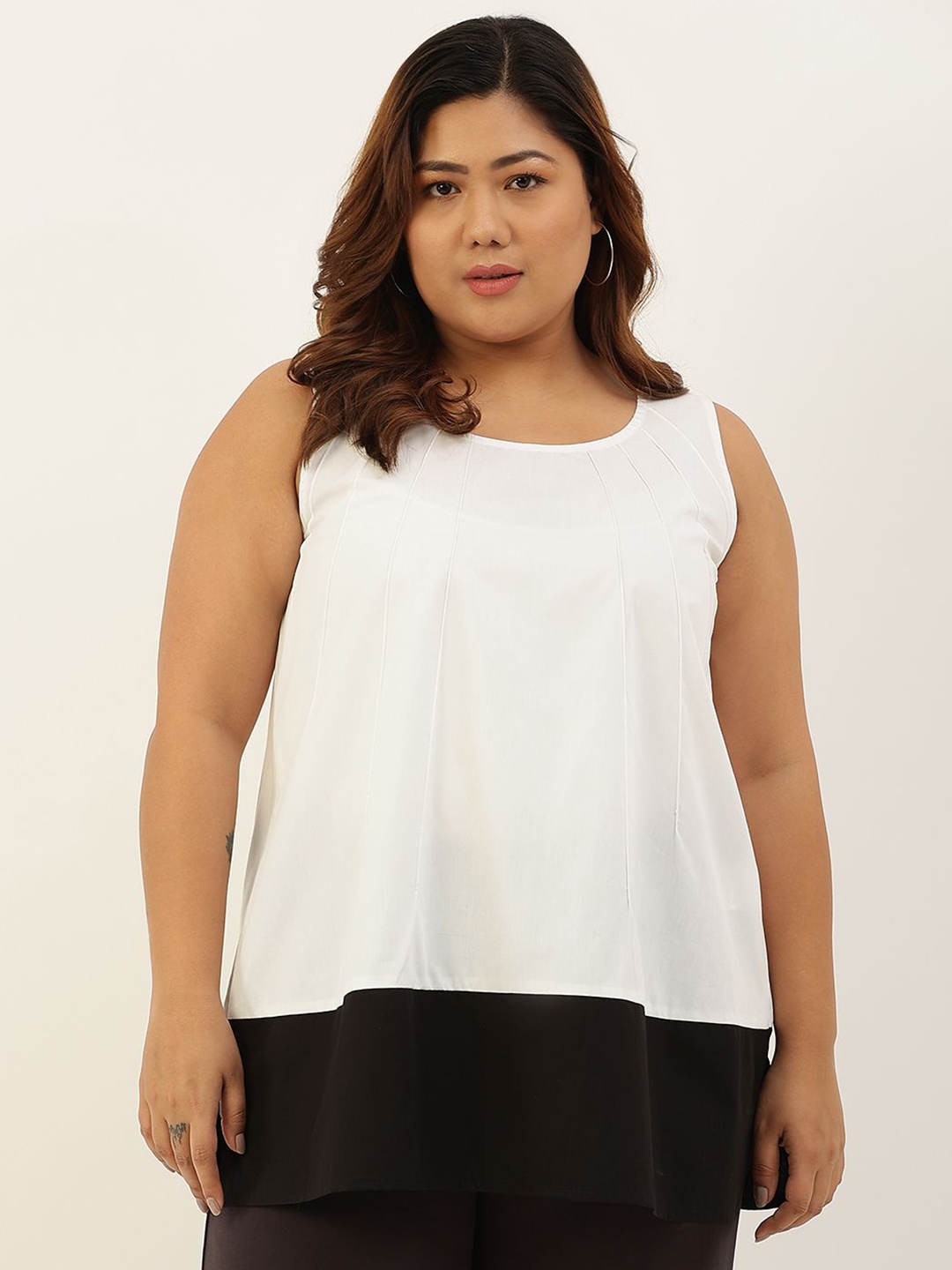 

theRebelinme Women Colourblocked Cotton Plus Size Top, White