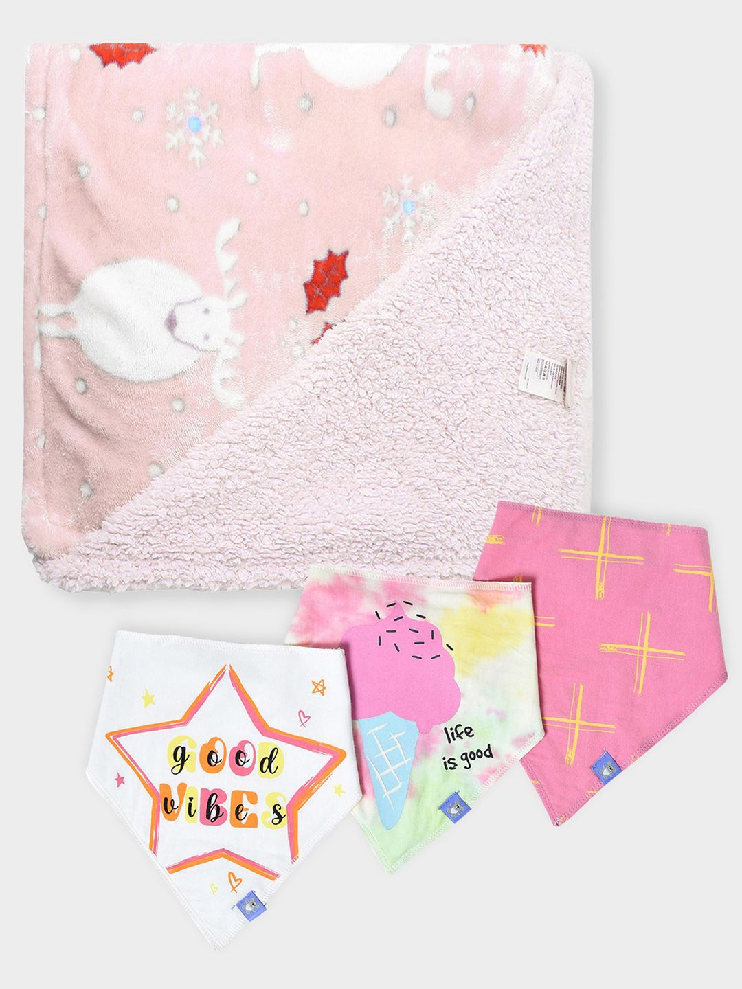 

MiArcus Girls Pack of 4 Baby New Born Essentials Gift Set Hamper Including Blanket & Bibs, Pink