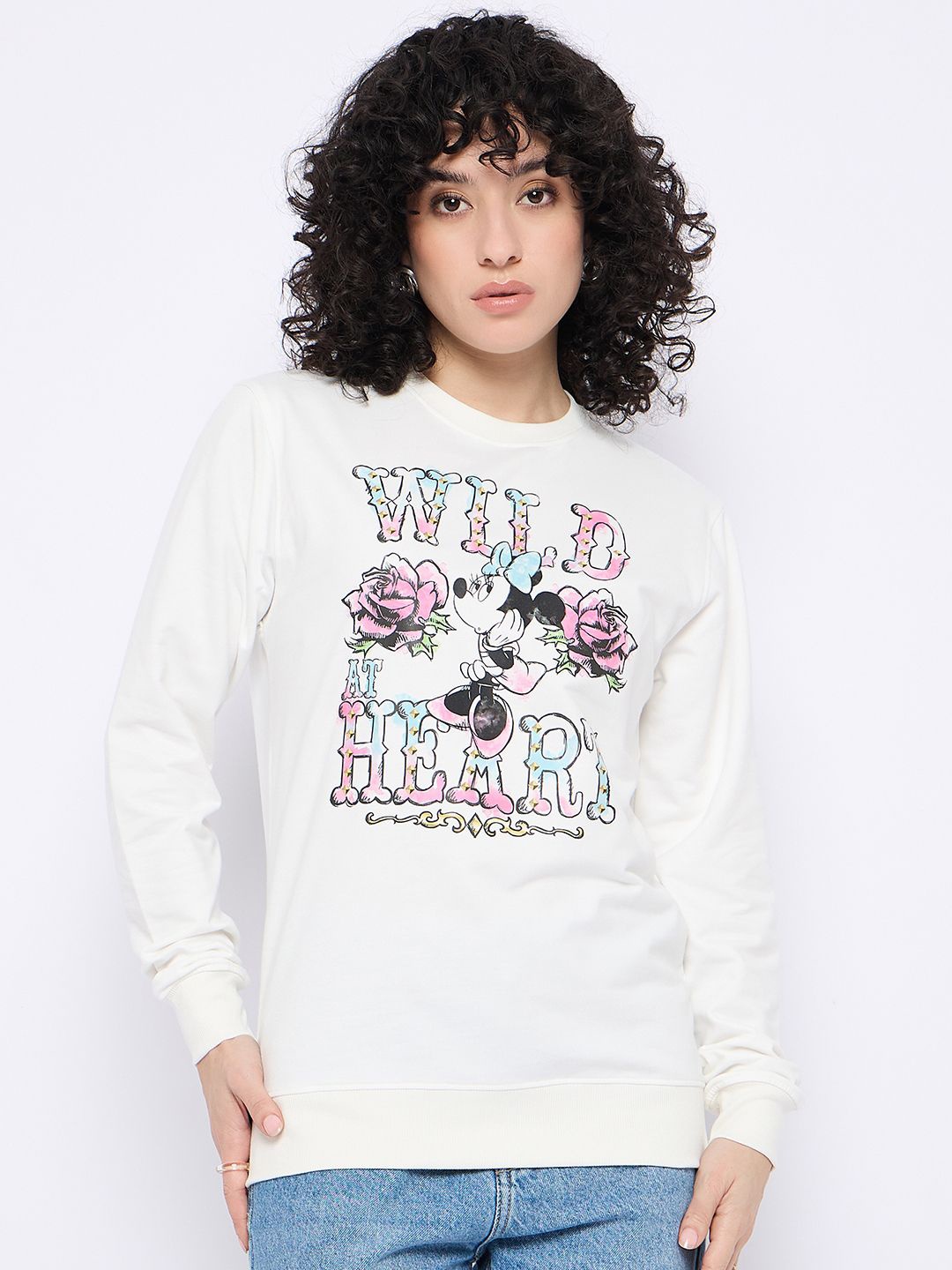 

Wear Your Mind Women Graphic Printed Pure Cotton Sweatshirt, White