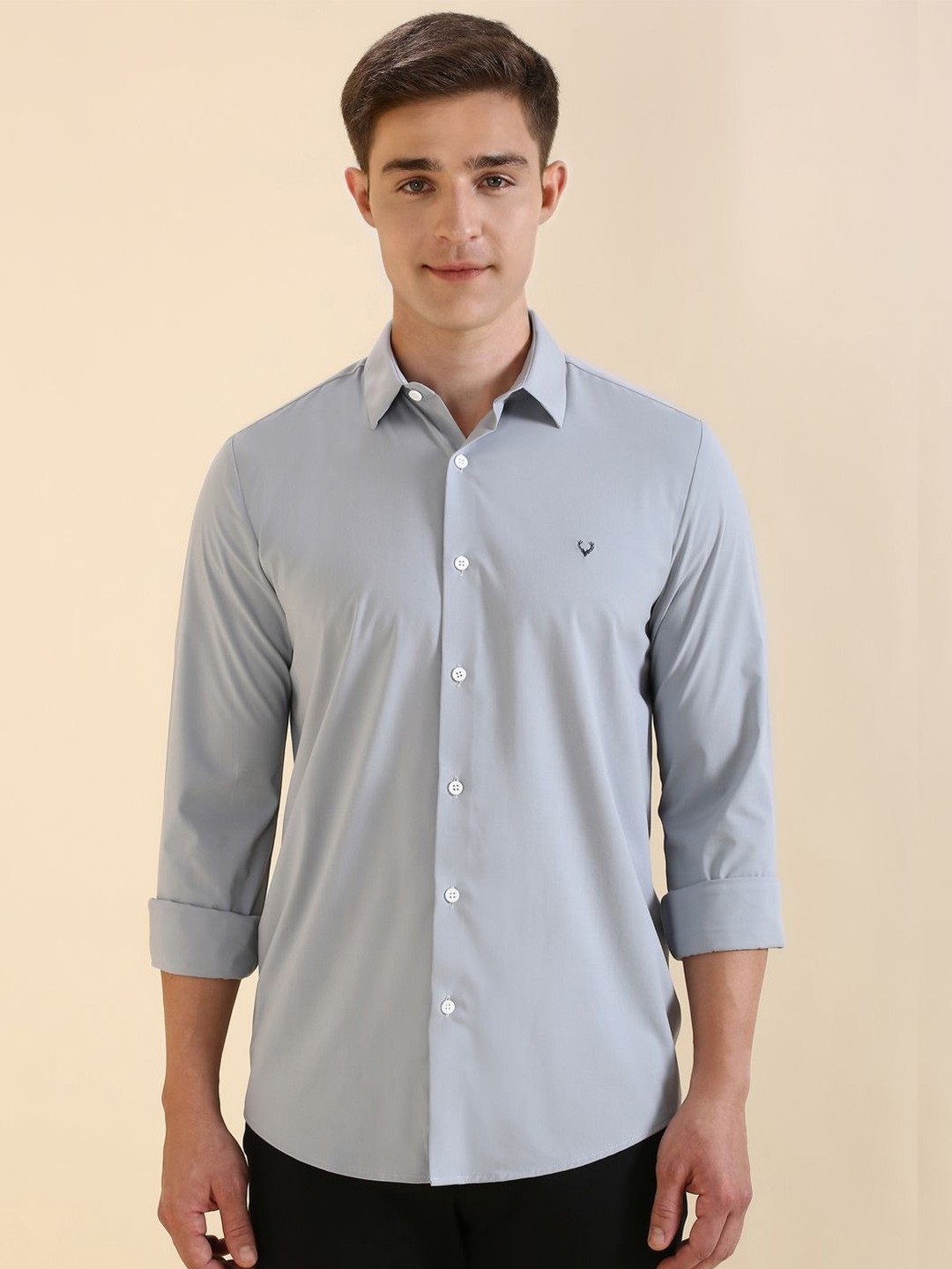 

Allen Solly Men Slim Fit Spread Collar Solid Casual Shirt, Grey