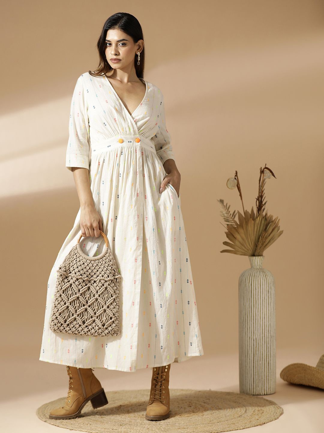 

Mugo Embroidered A-Line Maxi Dress, Off white