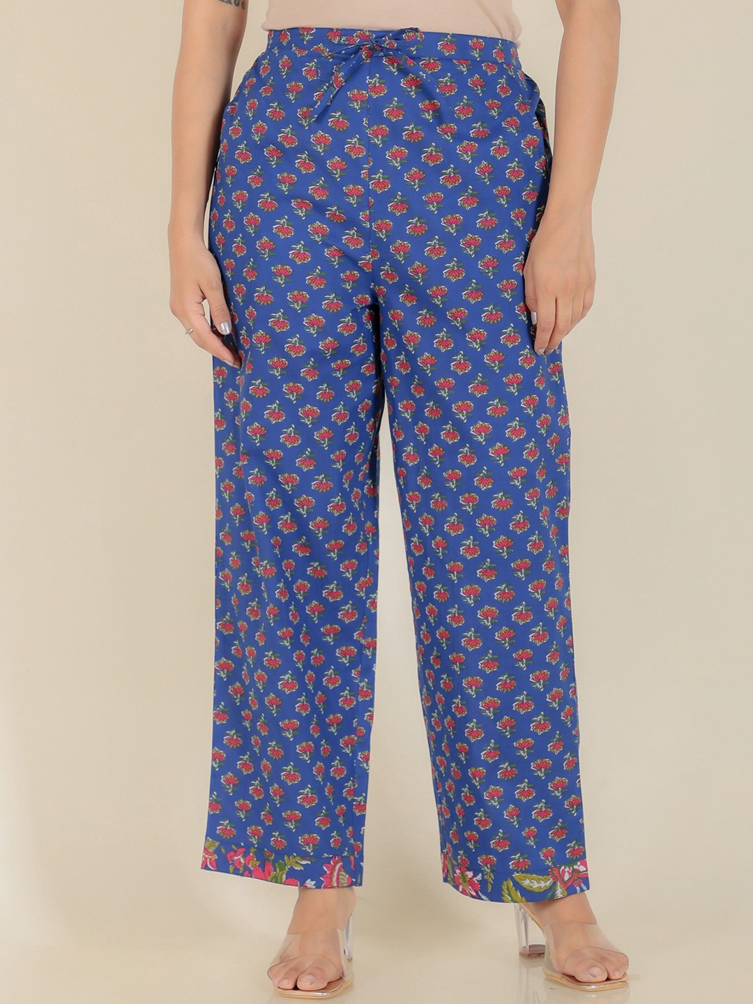 

Aramya Women Floral Printed Cotton Palazzos, Blue