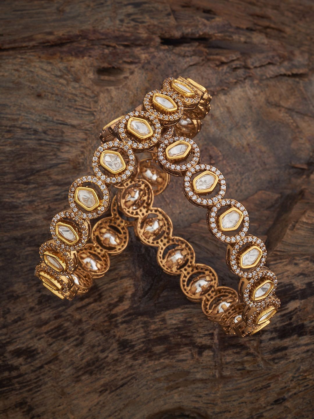 

Kushal's Fashion Jewellery Set Of 2 Victorian-Plated Kundan-Studded Bangle, Gold