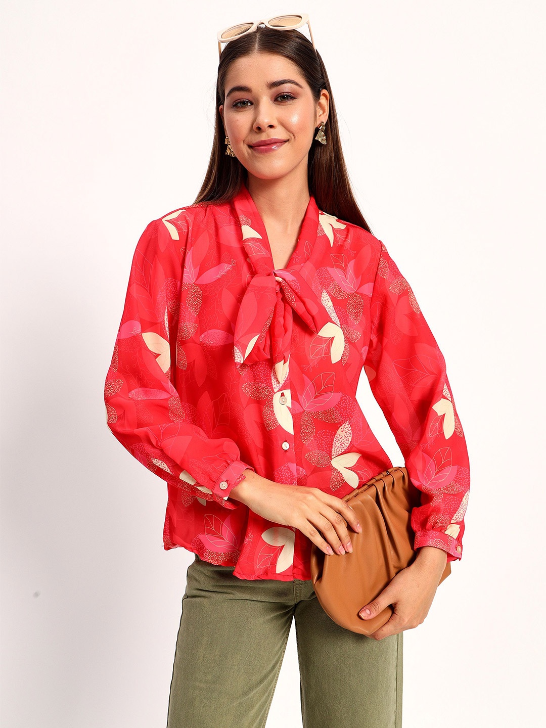 

Peikh Women Classic Floral Opaque Printed Casual Shirt, Red