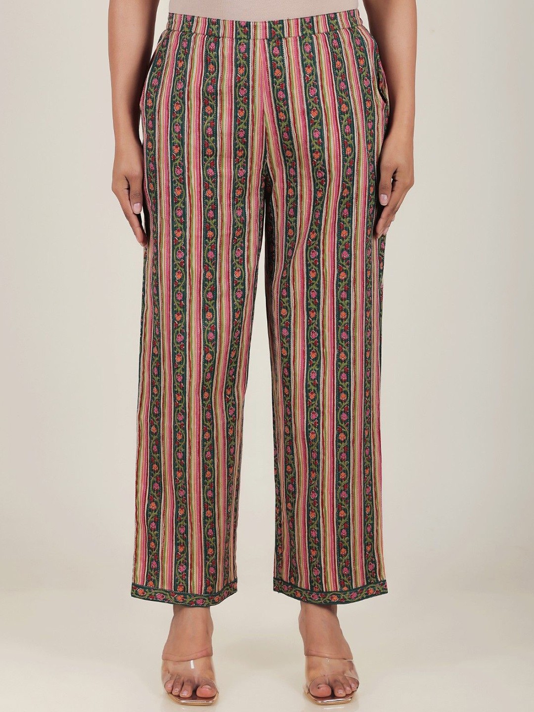 

Aramya Women Printed Easy Wash Cotton Trousers, Pink