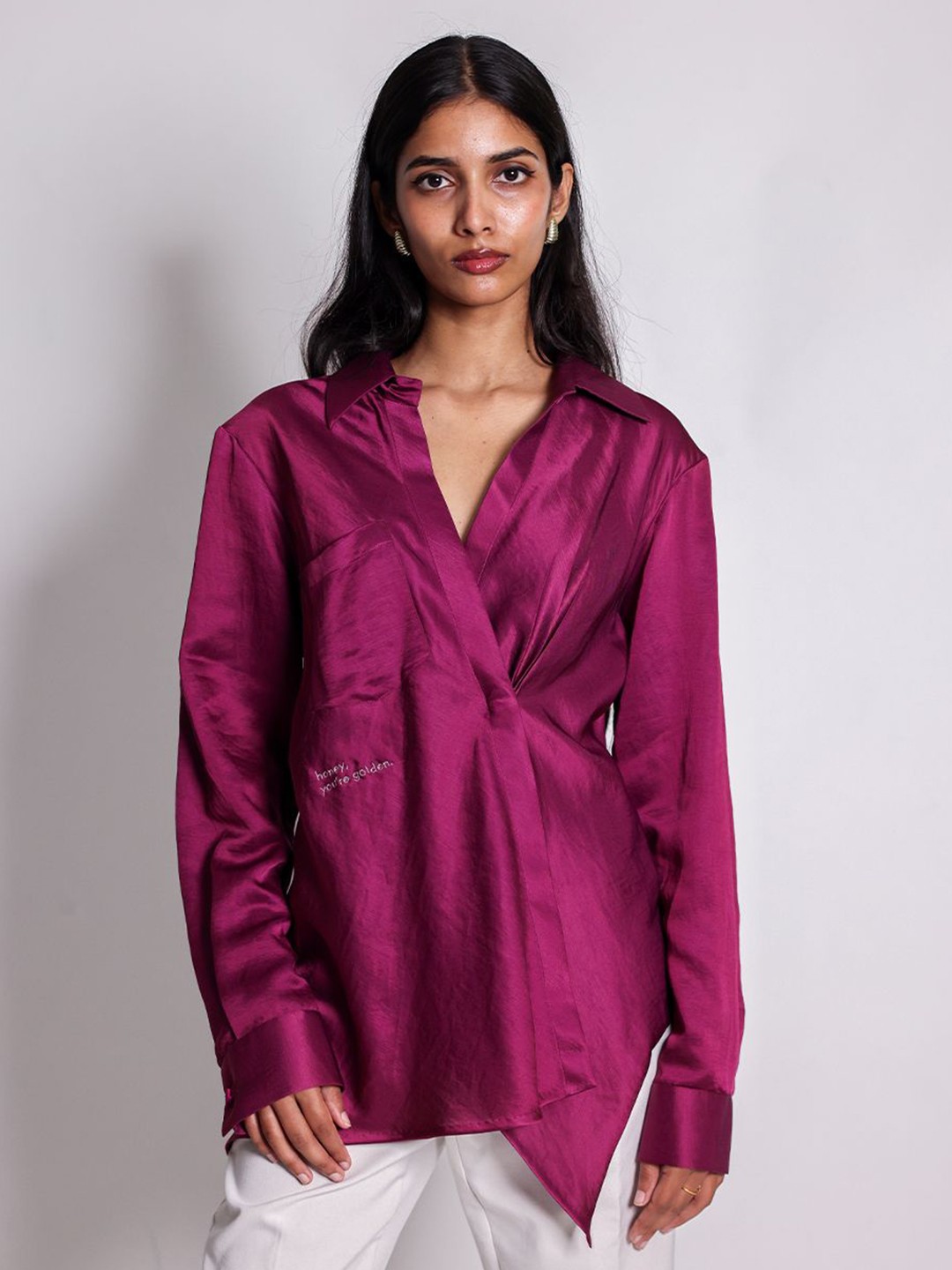 

Arya Giri Women Custom Solid Spread Collar Modal Casual Shirt, Purple