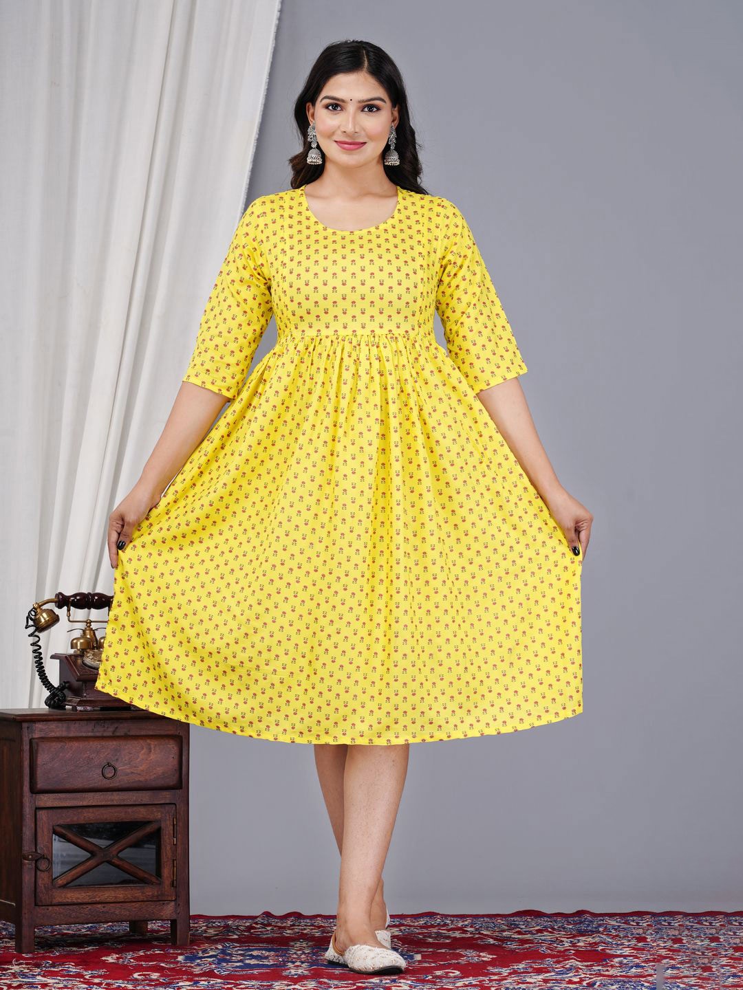 

Loyster Women Floral Printed Fit and Flare Maternity Dress, Yellow