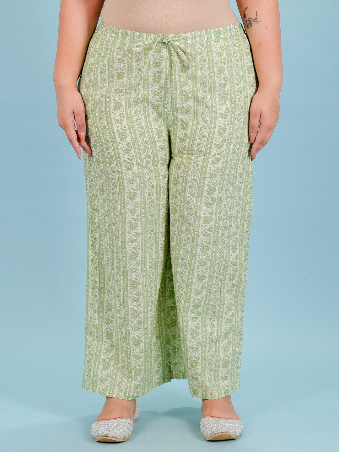 

Aramya Women Ethnic Motifs Printed Cotton Palazzos, Green