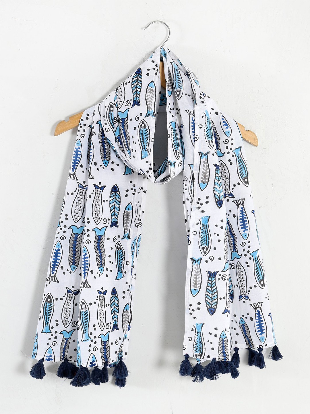 

HANDICRAFT PALACE Women Printed Cotton Scarf, White