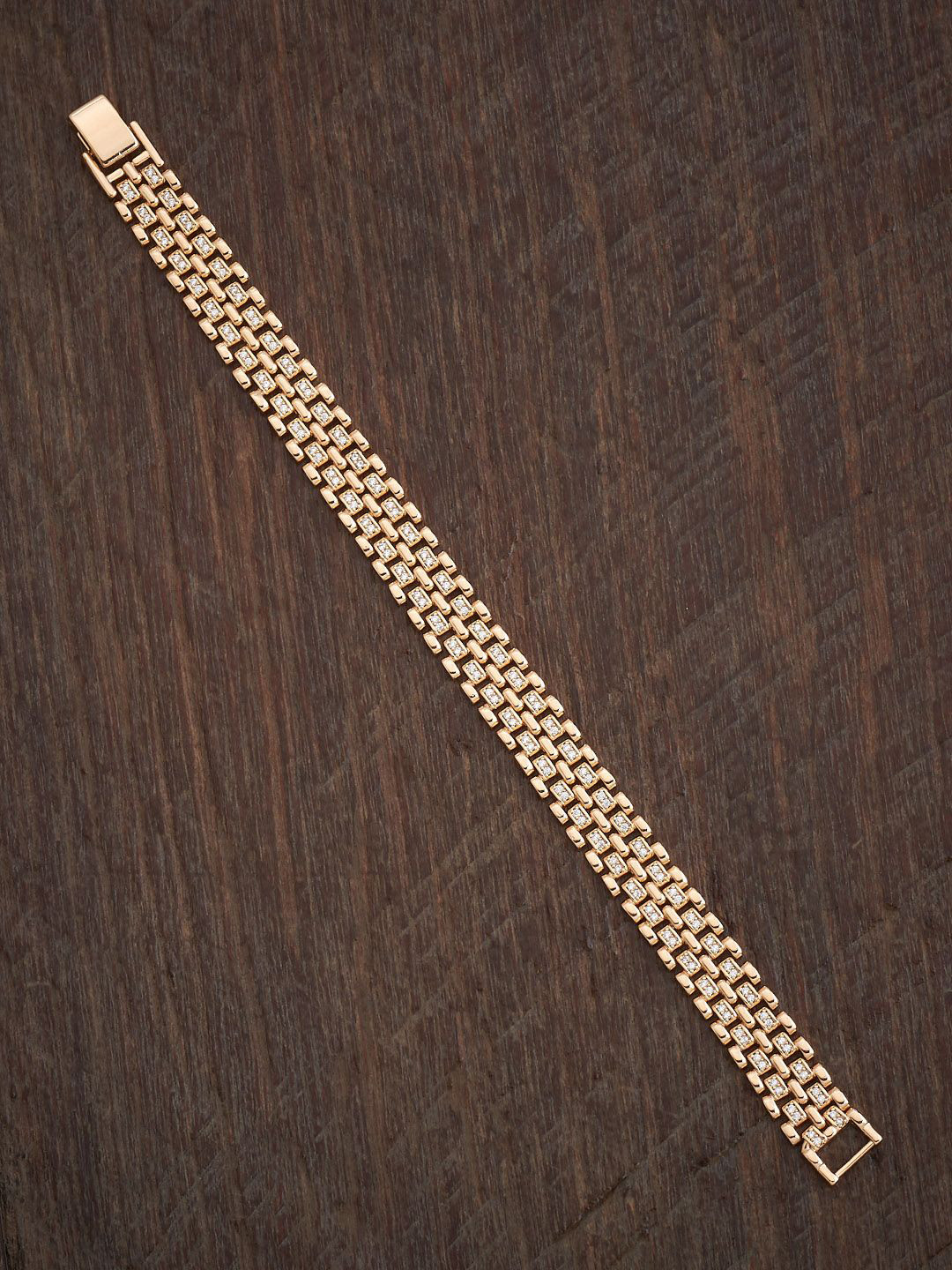 

Kushal's Fashion Jewellery Women Gold-Plated Cubic Zirconia Studded Link Bracelet