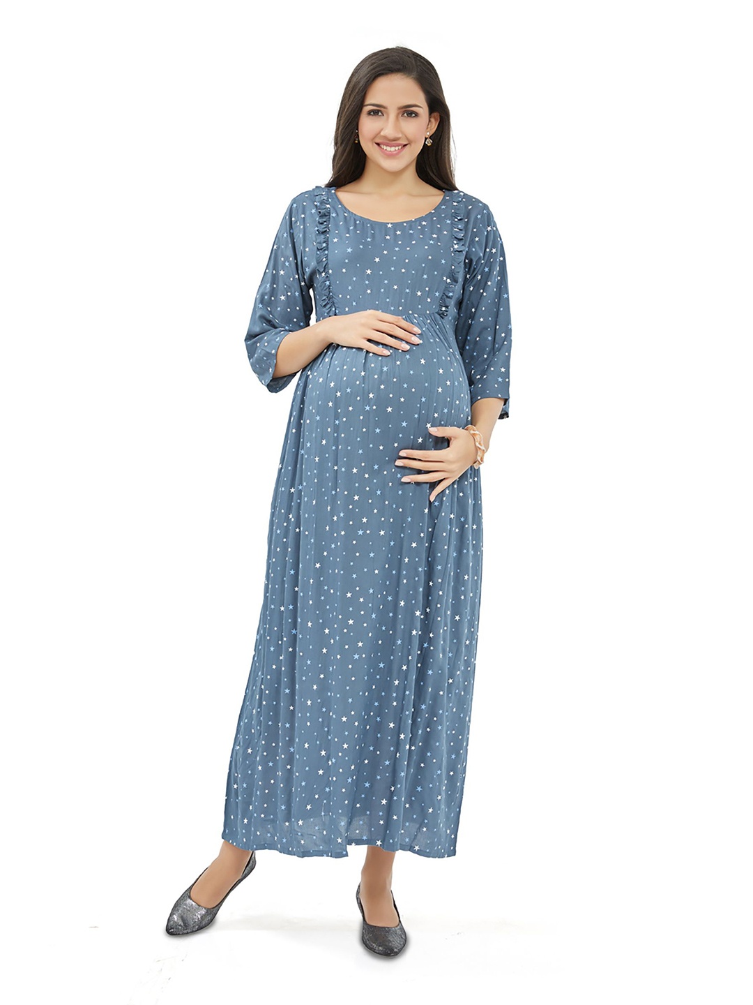 

LOVELY MOM'S Women Polka Dots Printed Maxi Dress, Blue