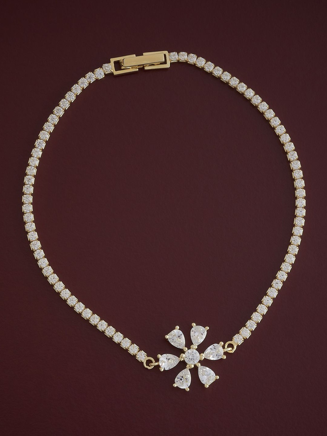 

Kushal's Fashion Jewellery Women 92.5 Pure Silver Gold-Plated CZ-Studded Link Bracelet