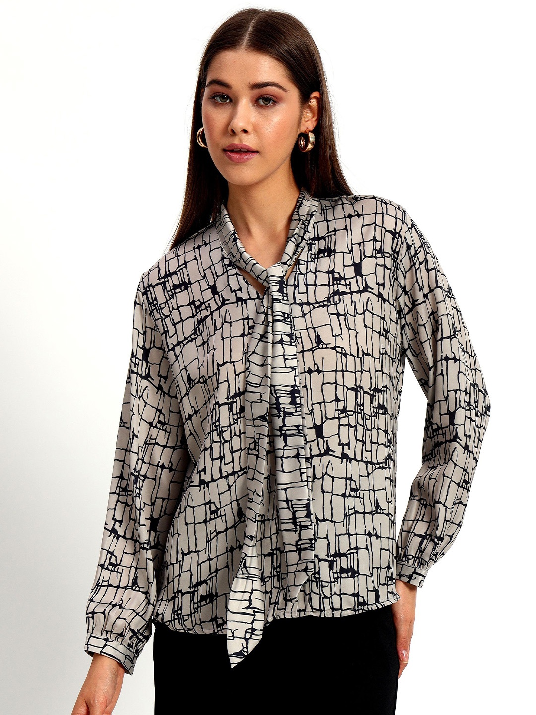 

Peikh Women Classic Opaque Printed Casual Shirt, Taupe