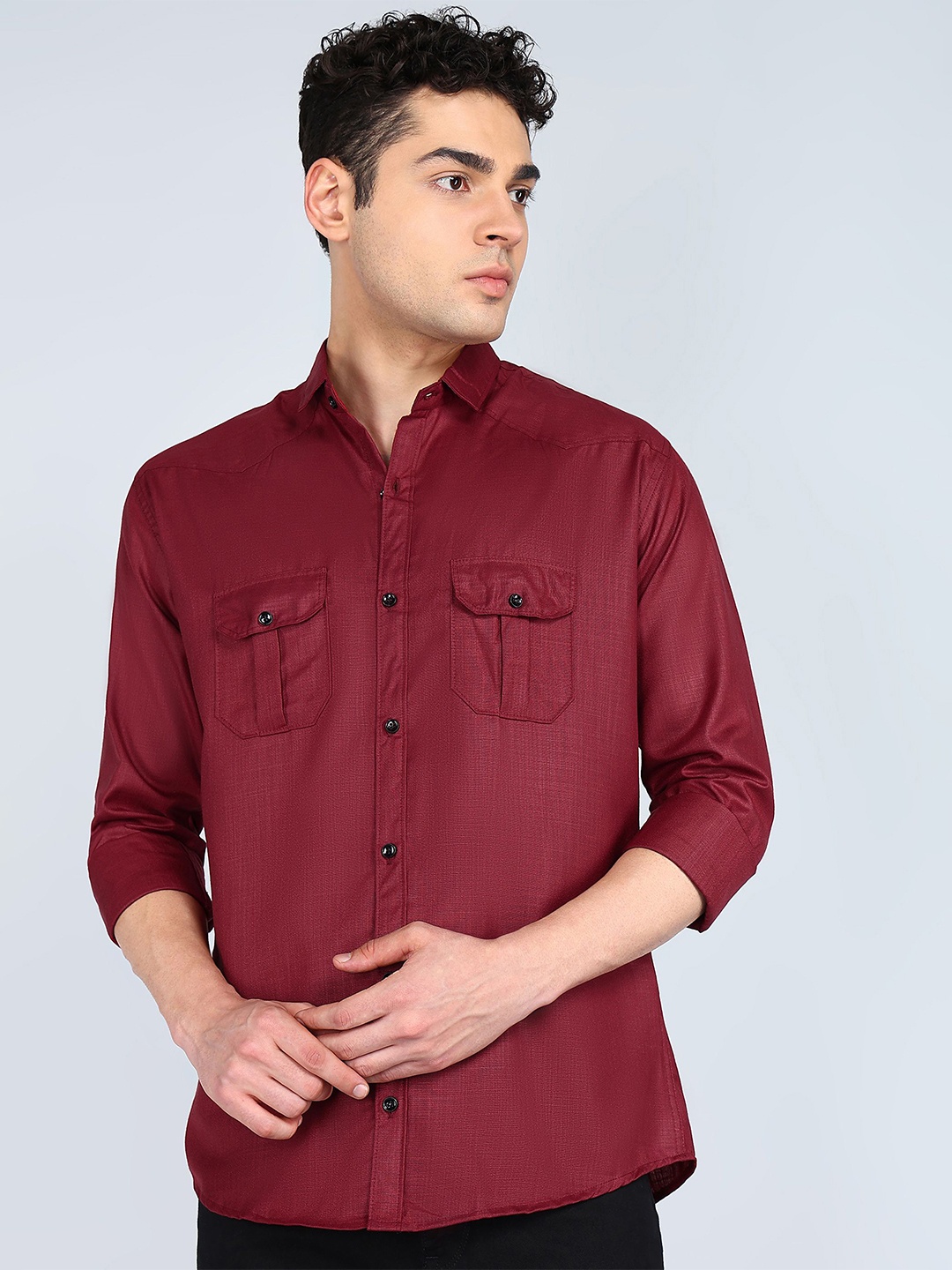 

KHUSHI CREATION Men Original Fit Spread Collar Solid Cotton Casual Shirt, Maroon